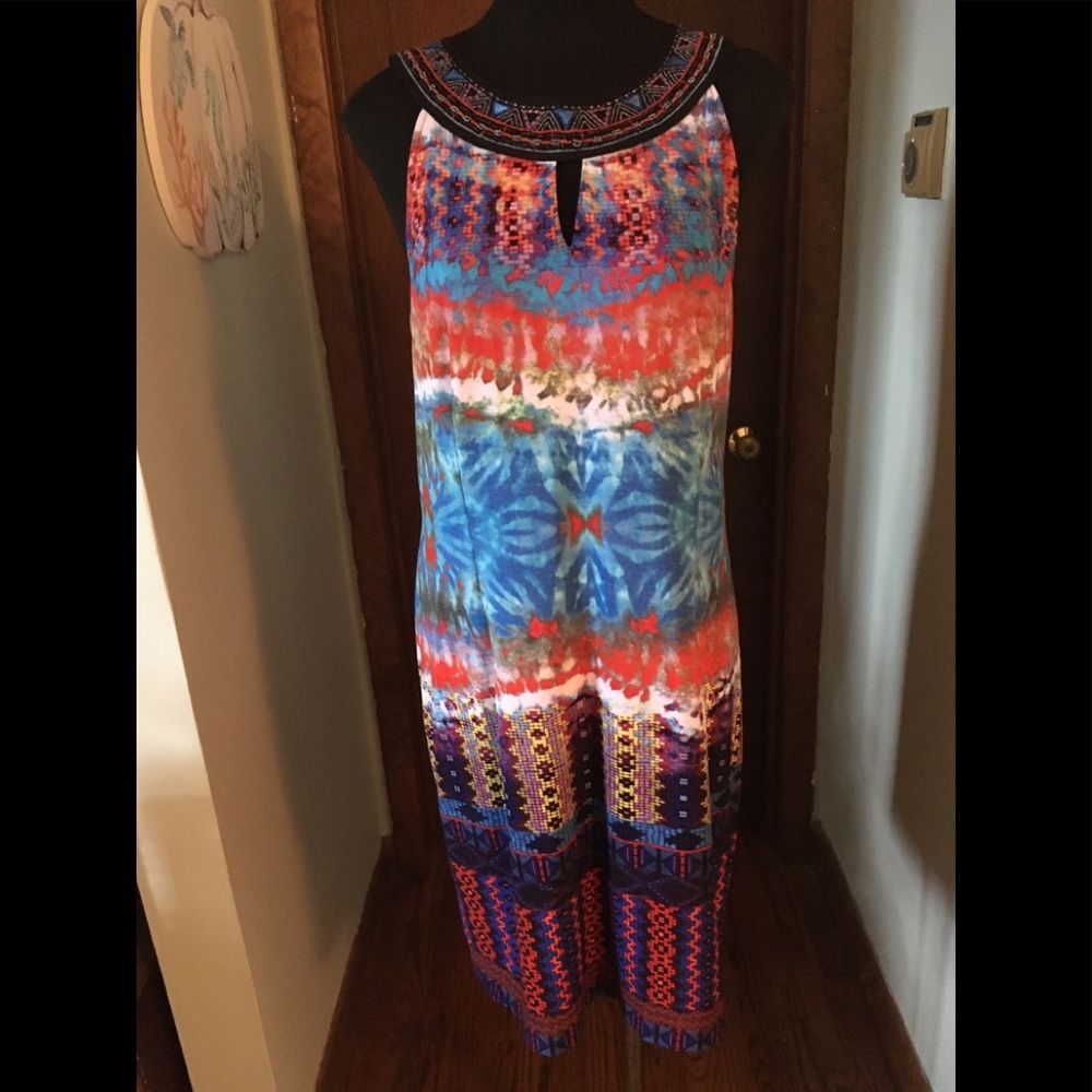 Studio One Midi Dress Beaded Neckline Size M